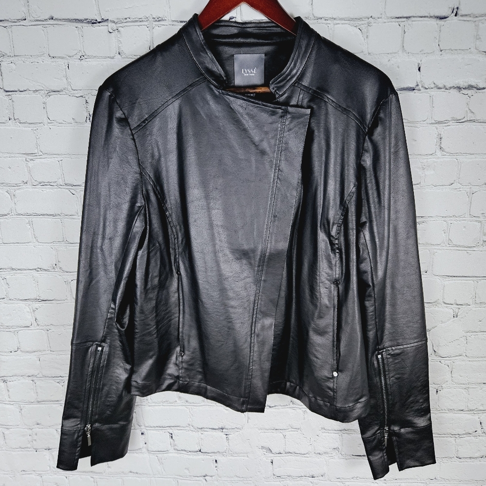 LYSSE | stretch faux leather asymmetrical zip lightweight moto jacket
